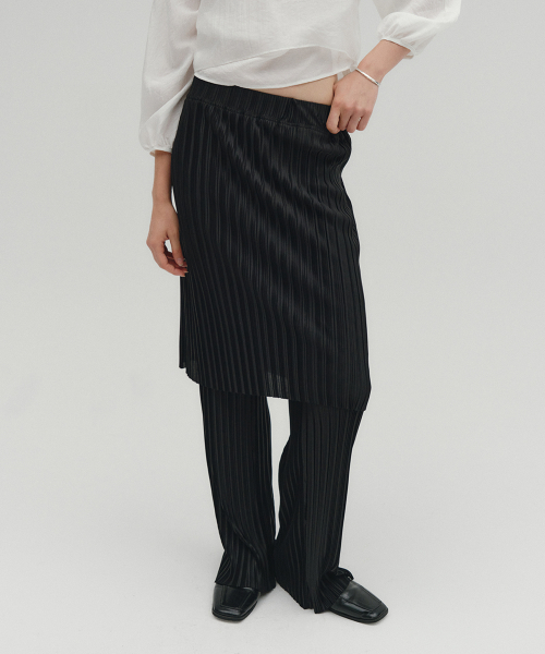 атлас PLEATS юбка брюки [черный]