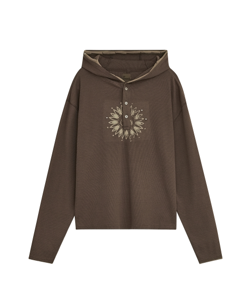 WAFFLE HENLEY NECK HOODED [BROWN]