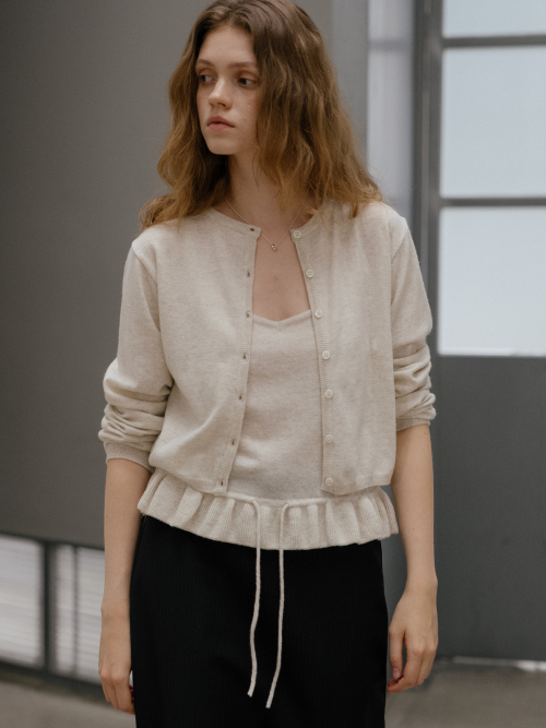 Frill sleeveless cardigan set [FRFA01CD04]_Oatmeal