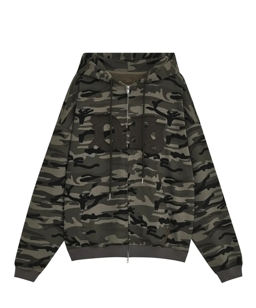 CAMO LOGO HOOD ZIP UP [KHAKI]