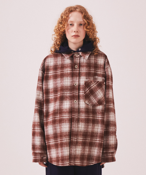 MNS Classic Check Oversized Shirt Jacket_Burgundy