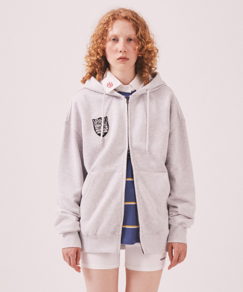 Menasoo Applique Two Way Hoodie Zip Up_White Melange