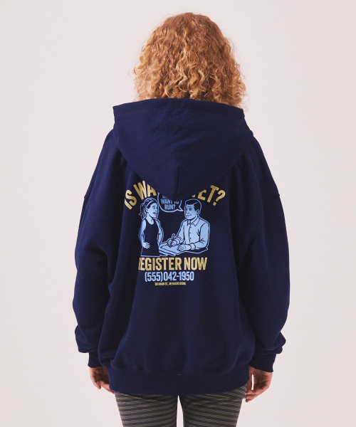 Menasoo Cartoon Graffiti Two Way Hoodie Zip Up_Navy