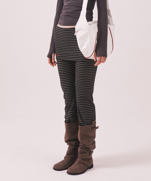 Brushed Striped Skirt Pants_Black