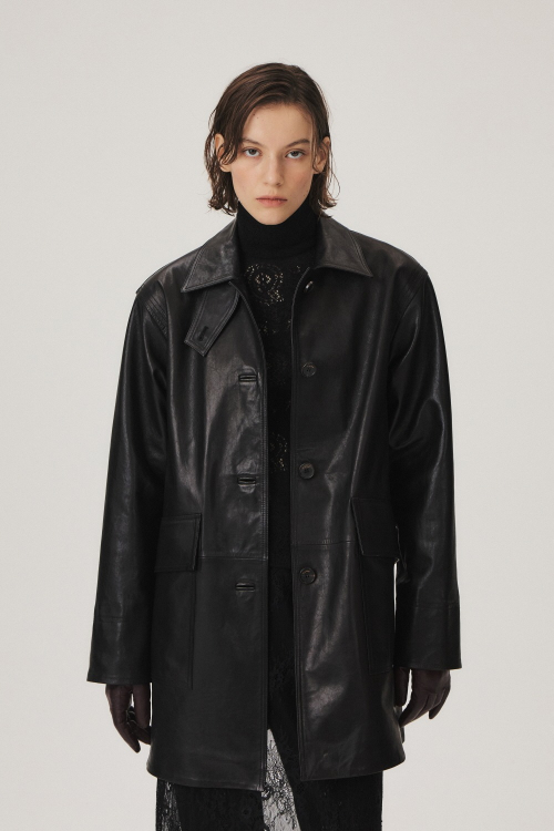 Napa Leather Half Coat, Black