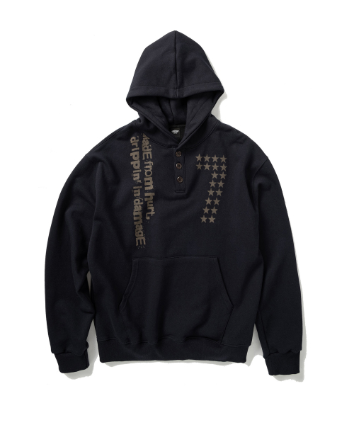 Худи хенли с потертостями Seven - Navy