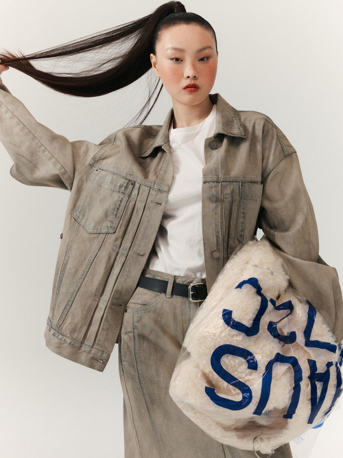 HAND BRUSHED DENIM JACKET BEIGE