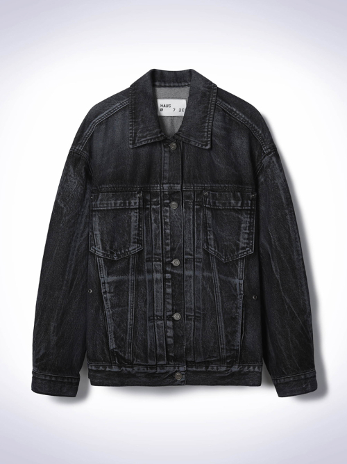 HAND BRUSHED DENIM JACKET BLACK