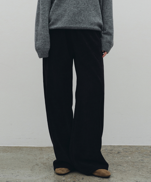 Corduroy Wide Banding Pants (Black)
