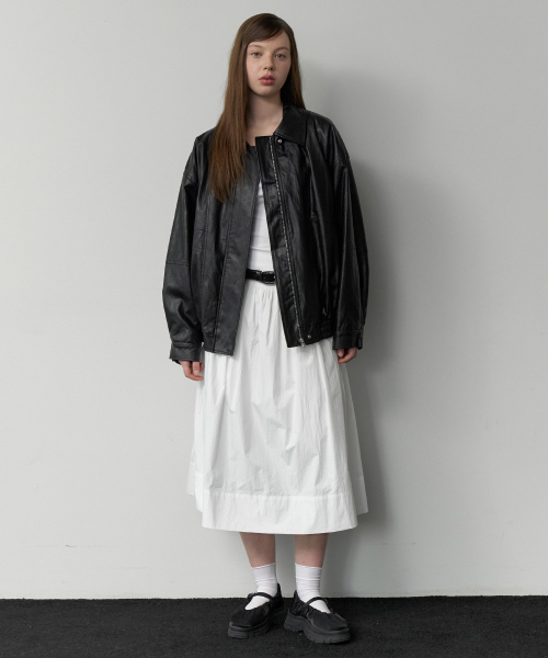 Core quilting leather blouson jacket - black