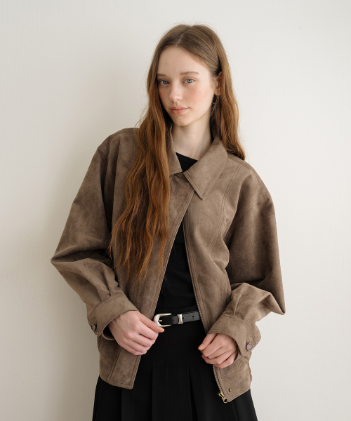 클루니 [7th] Marron Suede Jacket - Khaki Brown