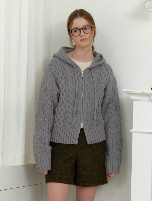 Cable two way knit zipup cardigan - gray