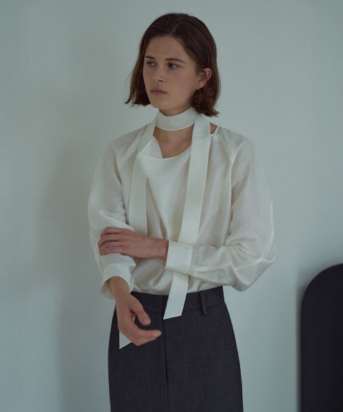 Drape Tie Blouse[LMBEAUSH312]-2color