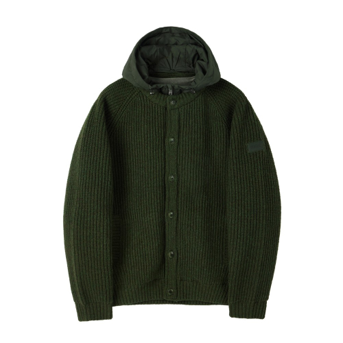 SHETLAND WOOL HOOD CARDIGAN - KHAKI (P254UCD431)