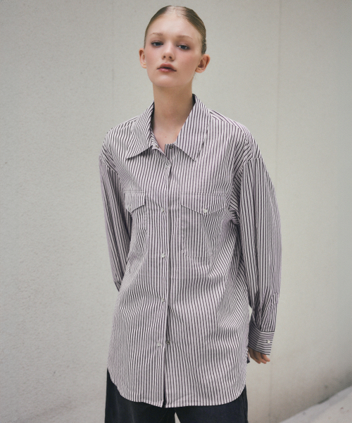 Pearl Button Stripe Over Shirt_CTT385(Burgundy)