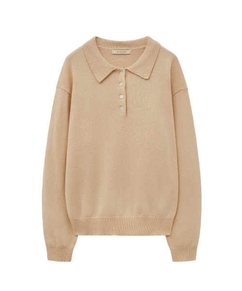 SIKN2154 Шерстяной блендовый кардиган с воротником Oatmeal Beige