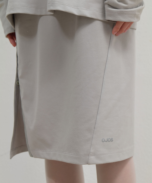 Button Slit Midi Skirt / Mint Grey