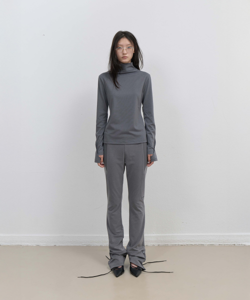 Button Slit Bootcut Pants / Charcoal