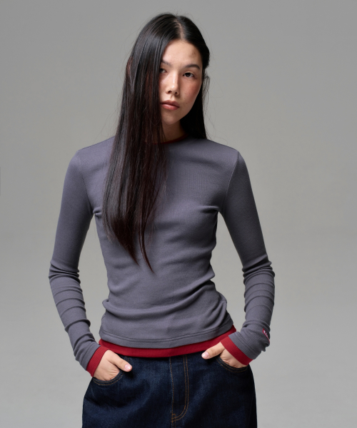 이알에이(ERA) WOMEN COLOR LAYERED SLIM RIB T - ASH BERRY - 사이즈 & 후기 | 무신사