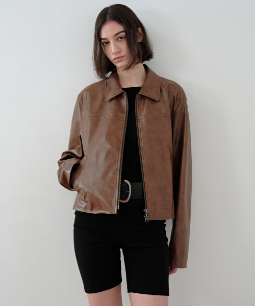 Minimal Faux-leather Jacket / Brown