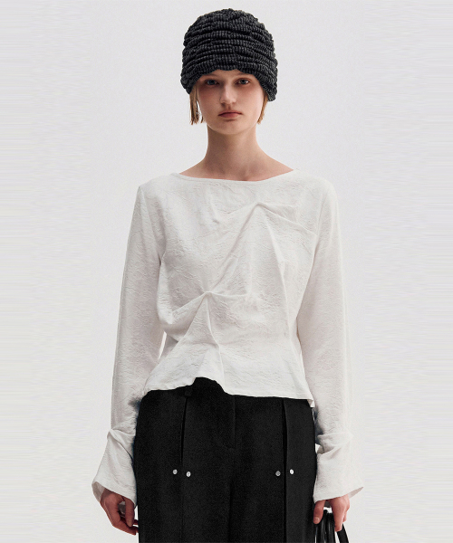 킴지수(KIMZISU) Pinched Long Sleeve Top _ WHITE - 사이즈 & 후기 
