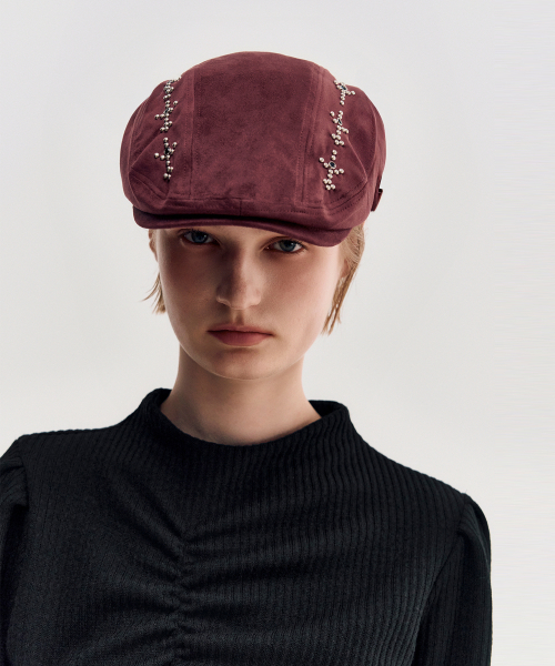 킴지수 Studded Suede Hunting Cap _ BURGUNDY