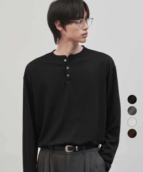 레스티드 세미 오버핏 헨리넥 니트 (4color)