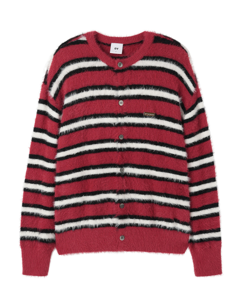 HAIRY STRIPE KNIT CARDIGAN - красная