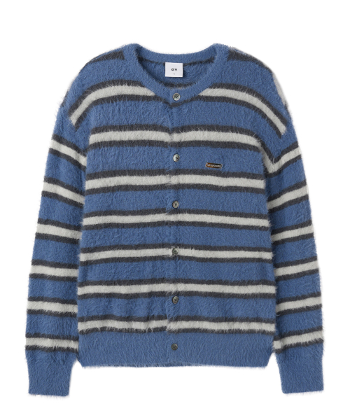 HAIRY STRIPE KNIT CARDIGAN - синяя