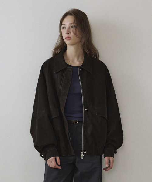 Кожаный блузон бойфренд на скрытых пуговицах_Subtle Brown