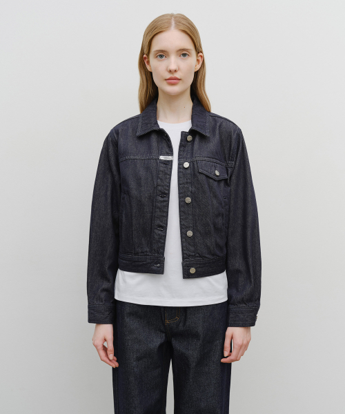 W DENIM TUCK DETAIL JACKET dark blue