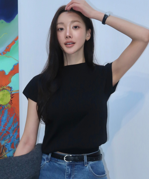 [W]Cap sleeved mock neck knitwear - 2 colors