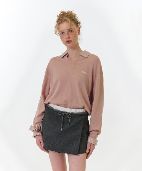 GROVE グローブ EVIE CHECK COLLAR KNIT ピンク 韓国 GROVE グローブ EVIE CHECK COLLAR KNIT ピンク 韓国 C99279983