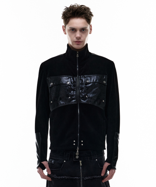 오퍼스 0012 Op. 03 COMBAT LEATHER PATCH KNIT-ZIP BLACK