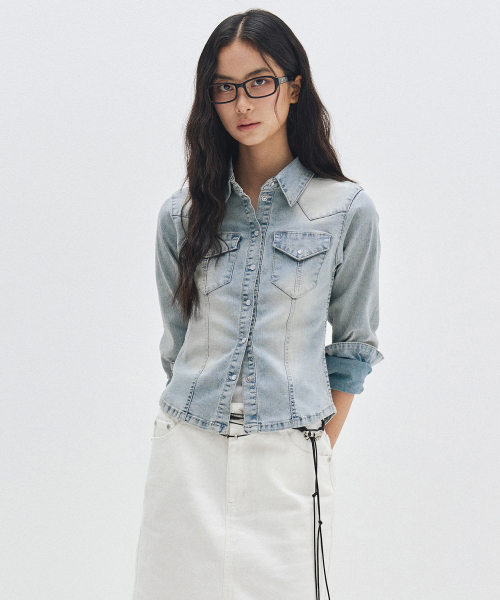 Western Slim Denim Shirts DCWSH003LIGHTBLUE