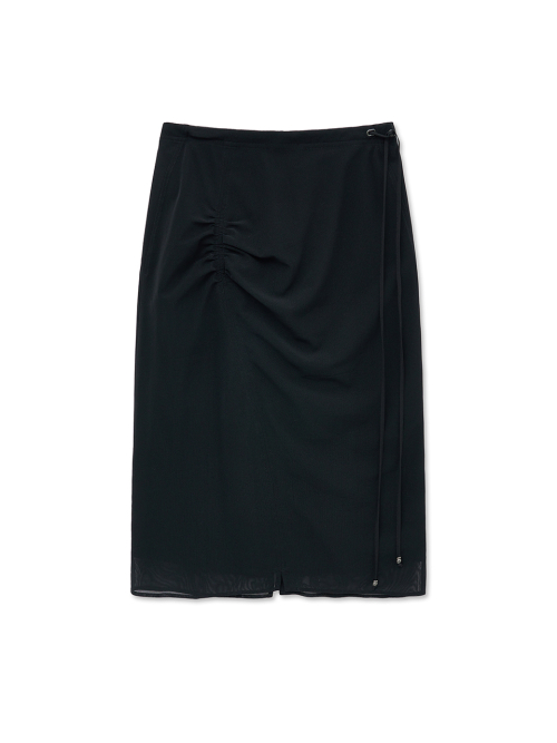 LAYERED STRING MIDI SKIRT IN BLACK