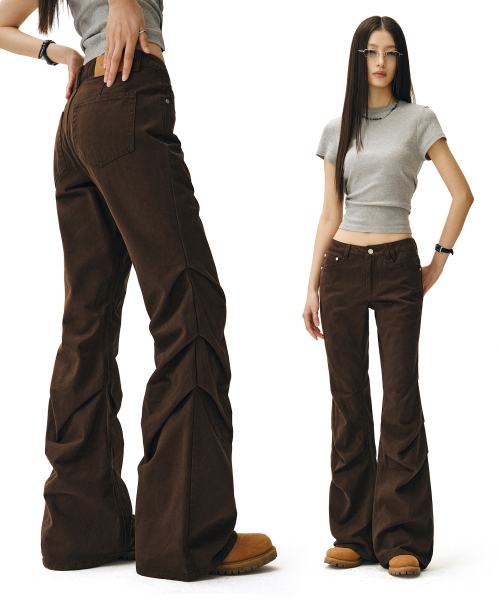 Flared Shirring Pants DCWPT017BROWN