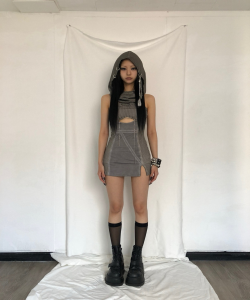 보니앤키예 Washing hoodie mini dress
