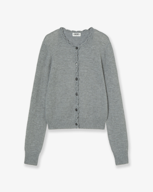 SCALLOP ROUND NECK CARDIGAN [LIGHT GREY]