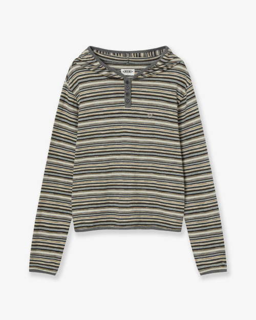 STRIPE KNIT HOODIE [BEIGE]