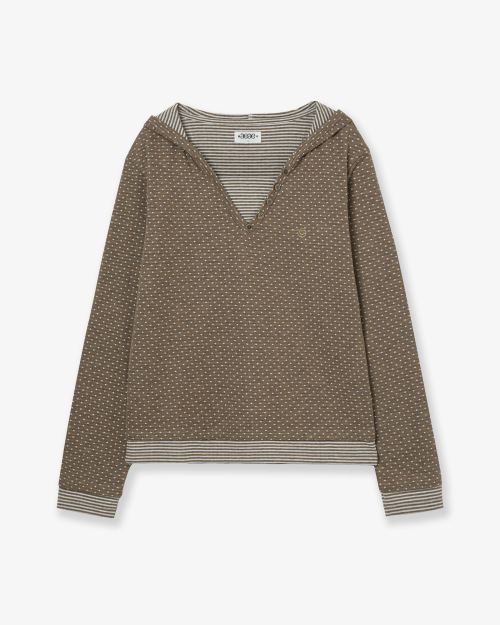 Футболка Henley neck с капюшоном [KHAKI]