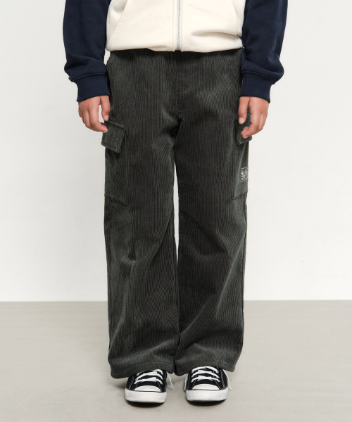 KIDS CORDUROY CARGO PANTS dark gray