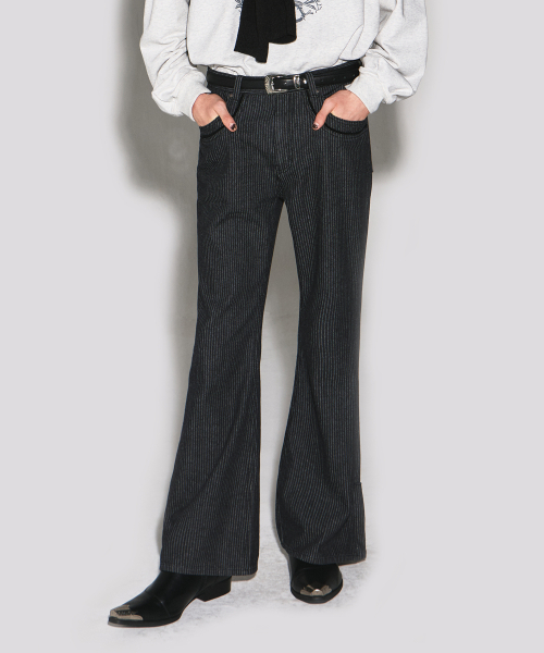 Western tape detail boots cut denim pants black stripe