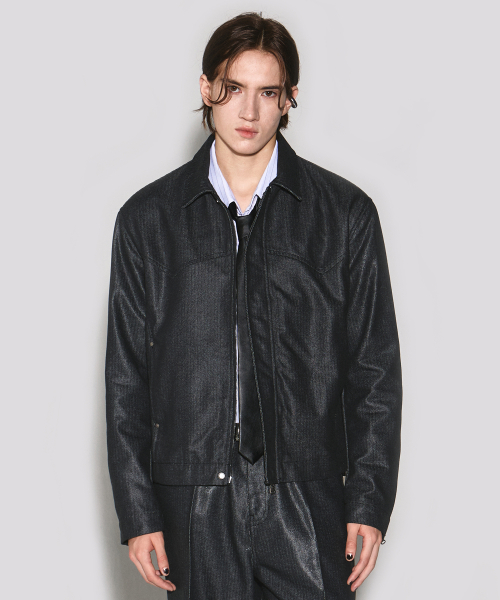 Herringbone glow denim western jacket black