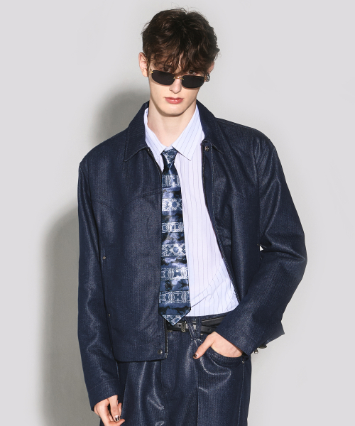 Herringbone glow denim western jacket indigo