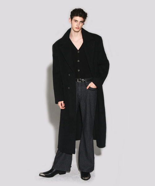 Rio handmade wool notched half double coat black