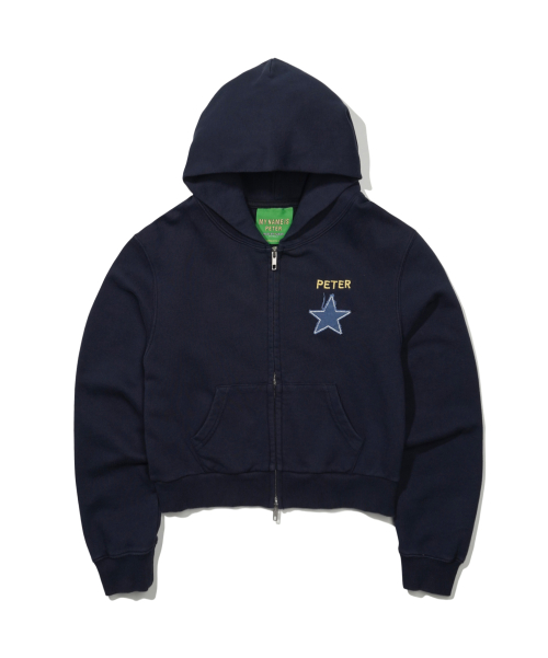 (W) PETER STAR APPLIQUE ZIP HOODIE - NAVY