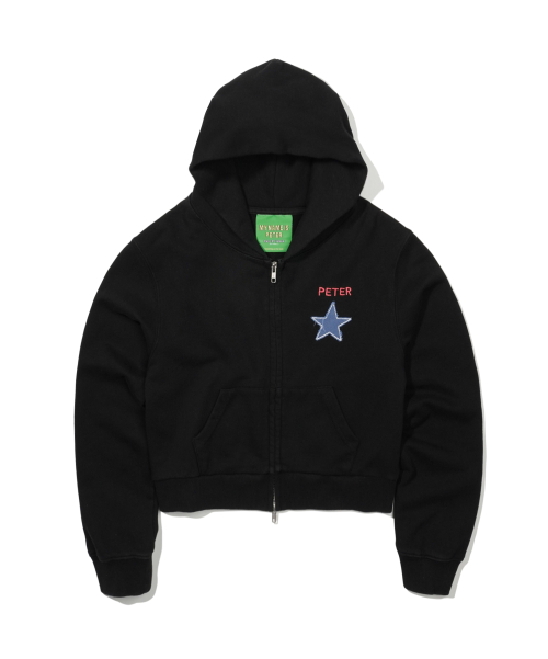 (W) PETER STAR APPLIQUE ZIP HOODIE - BLACK