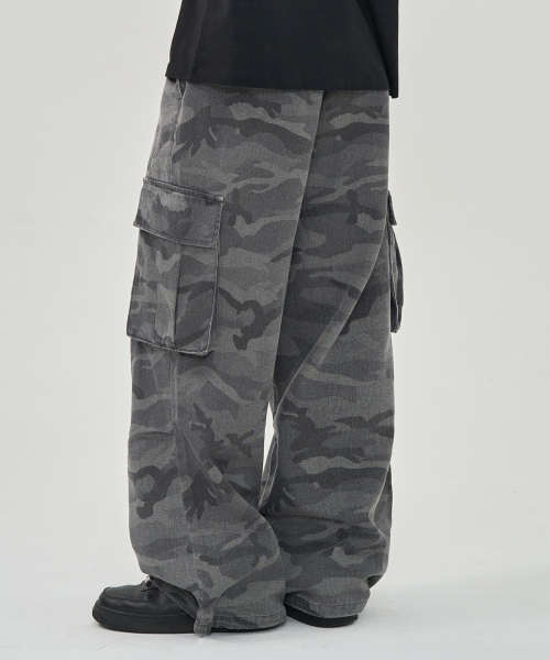 CAMO WIDE COTTON PANTS (GREY)