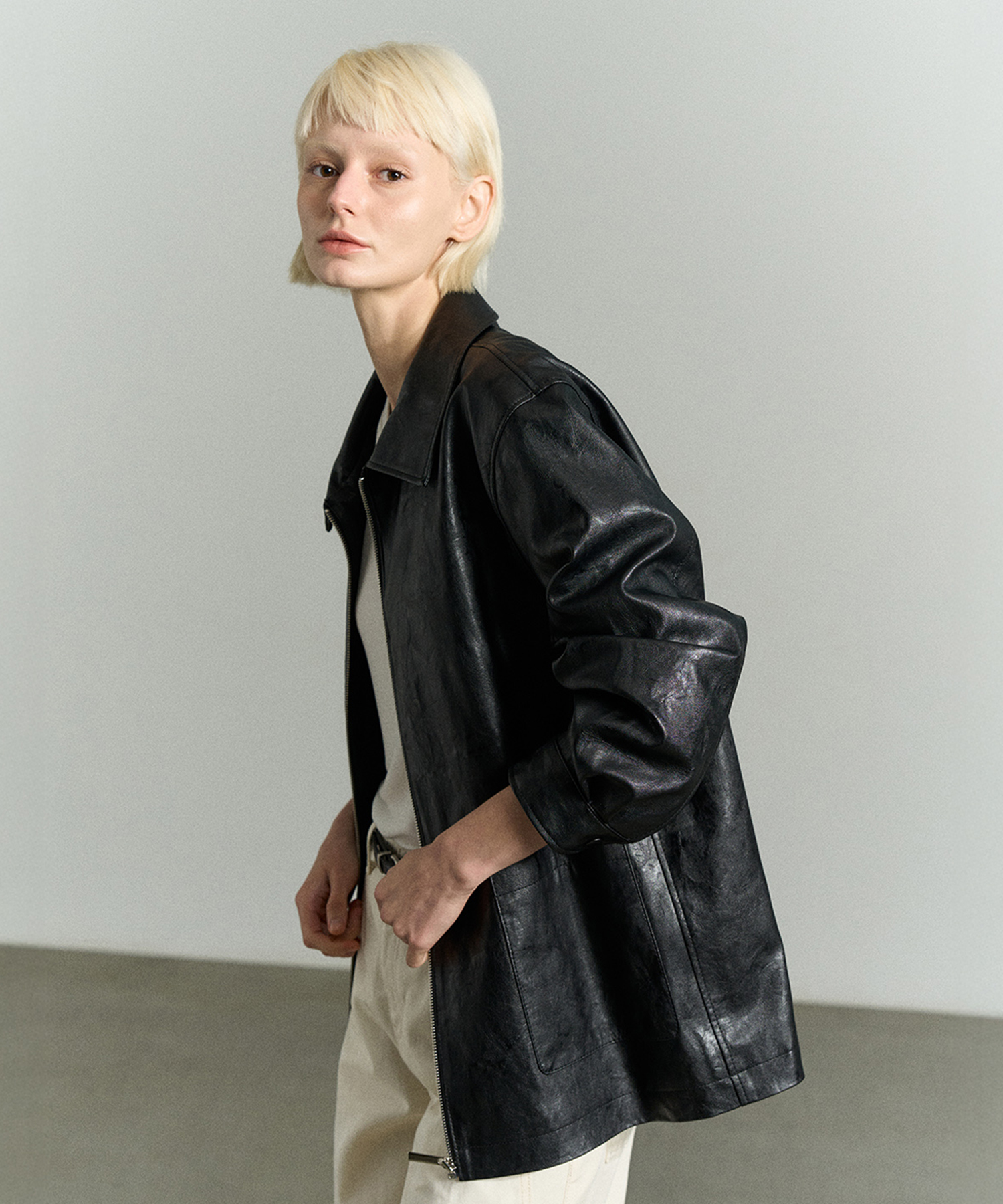 FAUX LEATHER ZIP-UP JACKET